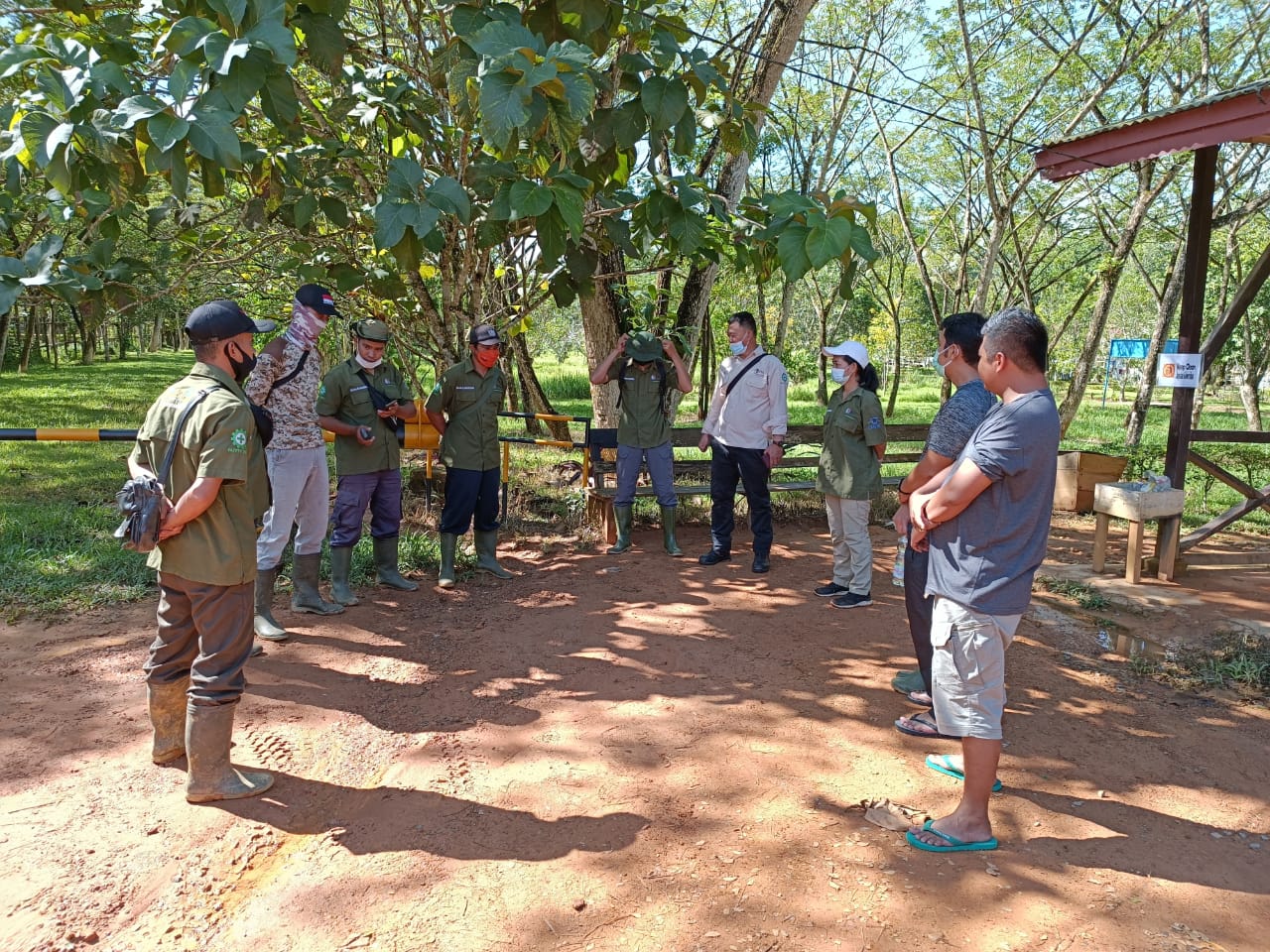 Image: Sopiana Angel and the forest patrol team preparing for a conservation activity at Mabali Estate.