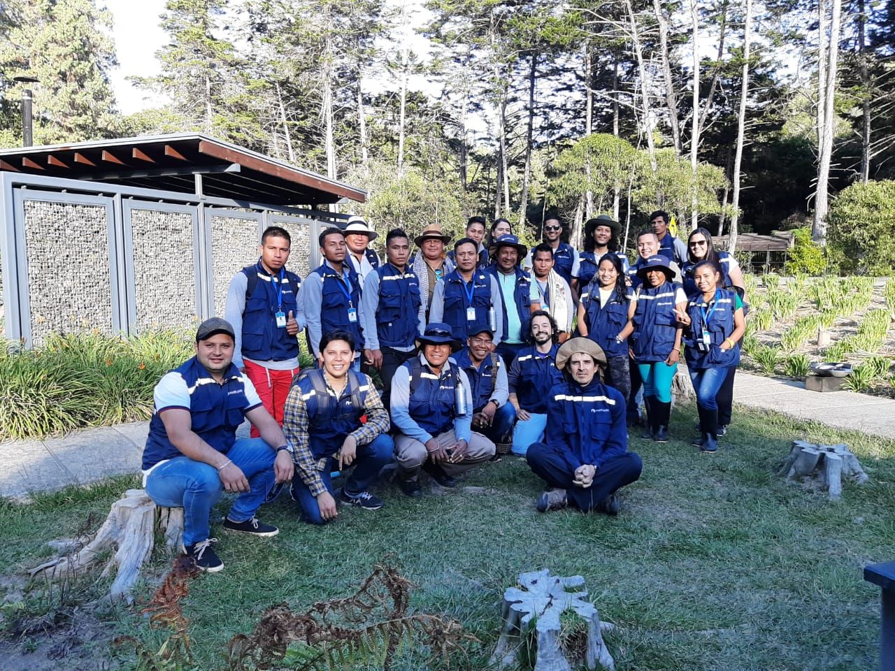 A group of the traditional custodians of the Predio Putumayo Indigenous Reserve on one of their visits to the South Pole office in Medellín, Colombia to share their knowledge and receive technical training as part of the project set-up.